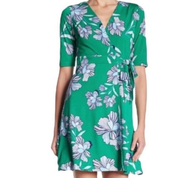 Vince CAMUTO wrap mini dress size 14 green blue floral print new women’s new nwt - Picture 1 of 6